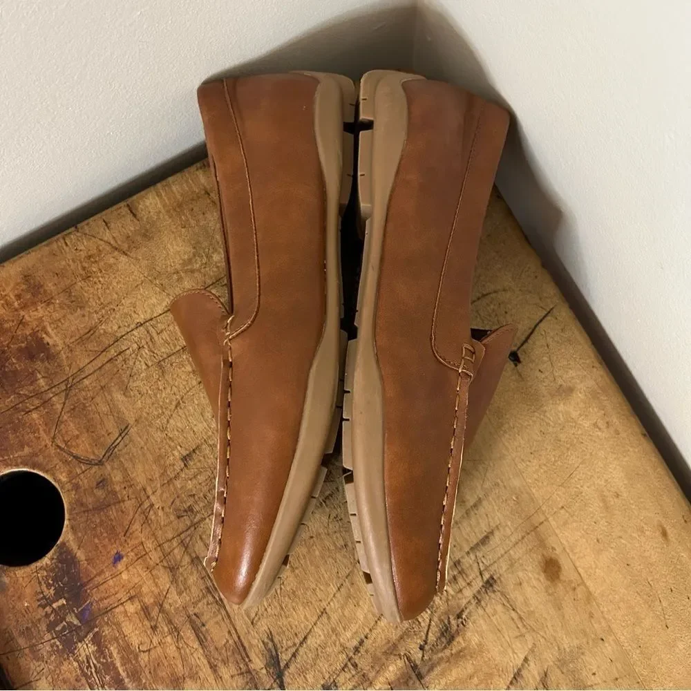 Kenneth Cole Reaction Brown Faux Leather Loafers Men's 5 Great Used Condition